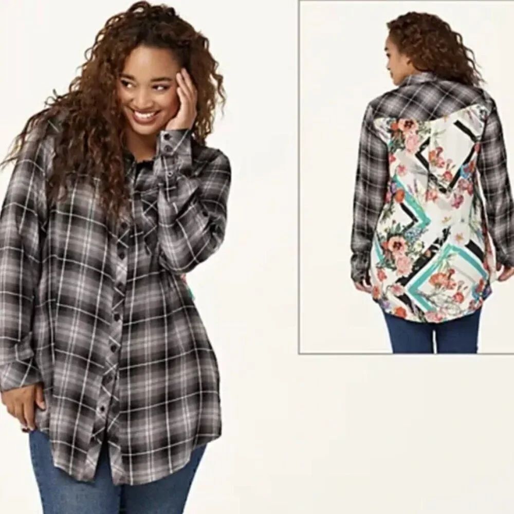 NWT Tolani Collection Women's Petite Plaid Tunic w/ Floral Print | Size 1XP
